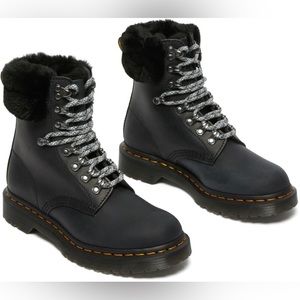 Dr. Martens Serena Collar Faux Fur Lined Lace Up Black Boots